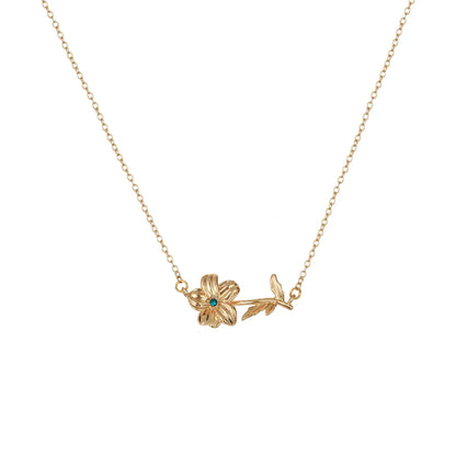 Copper Gold Plated Inlay Flower Birthstone Zircon Pendant Necklace