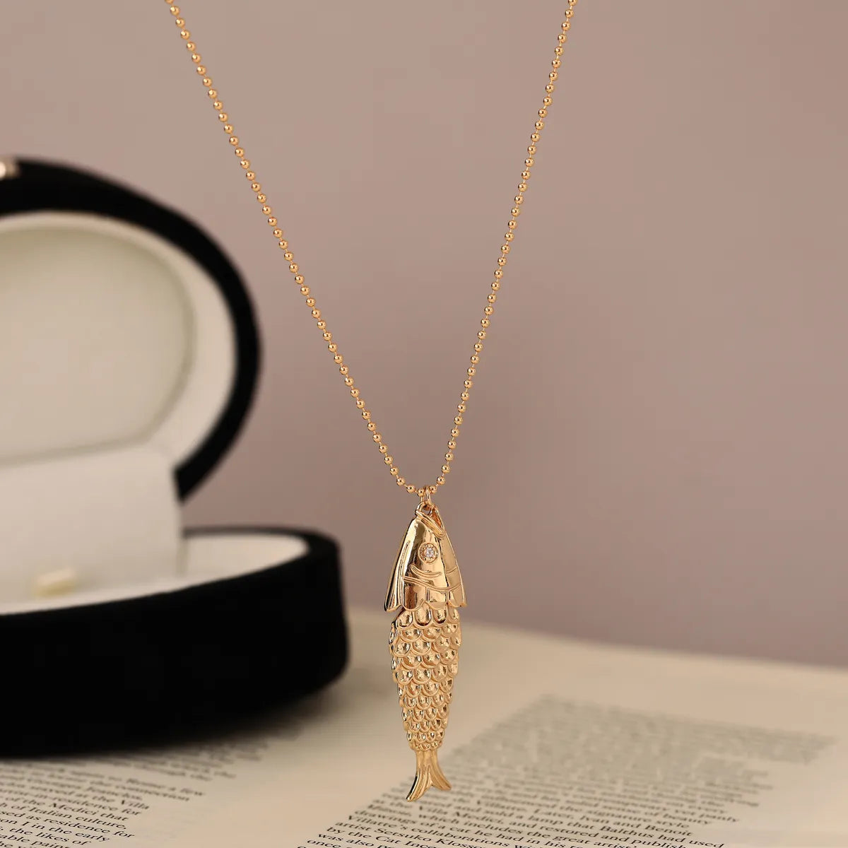 Copper Gold Plated Inlay Koi Zircon Pendant Necklace