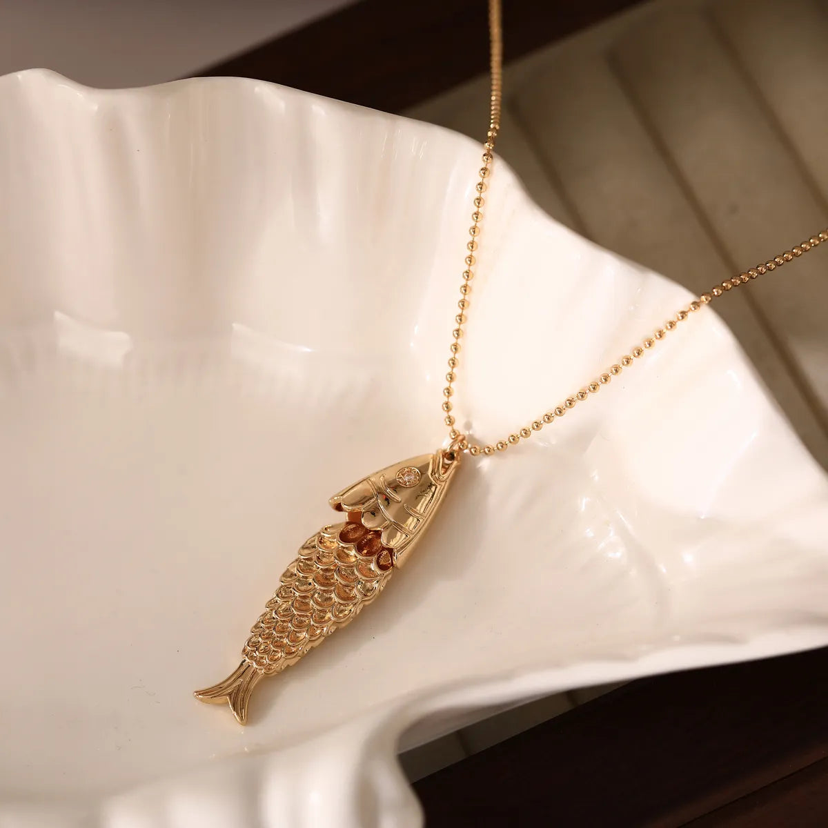 Copper Gold Plated Inlay Koi Zircon Pendant Necklace