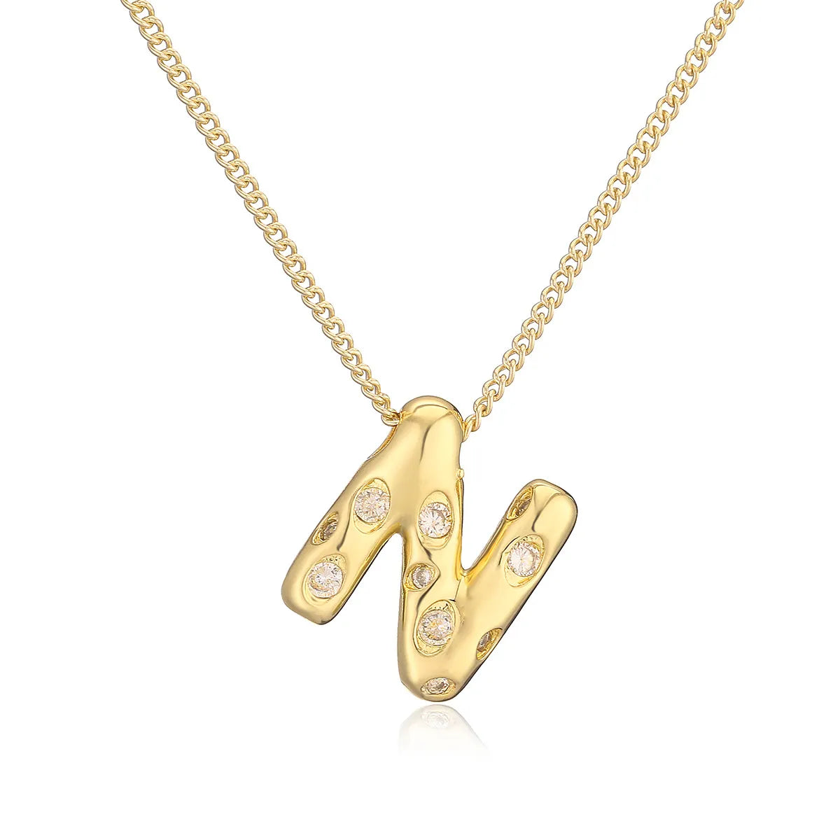 Copper Gold Plated Inlay Letter Zircon Pendant Necklace