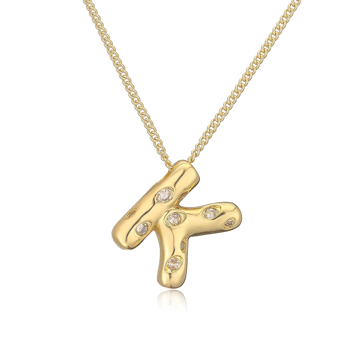 Copper Gold Plated Inlay Letter Zircon Pendant Necklace