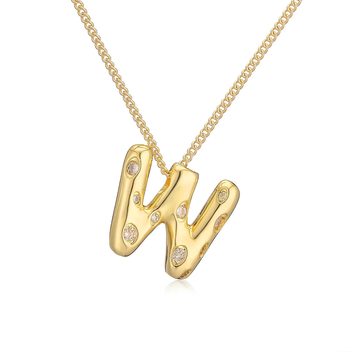 Copper Gold Plated Inlay Letter Zircon Pendant Necklace