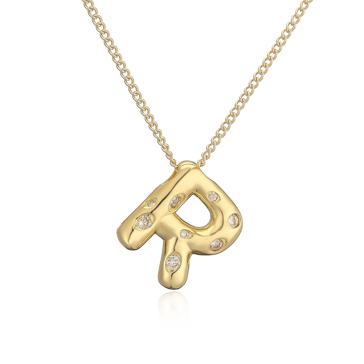 Copper Gold Plated Inlay Letter Zircon Pendant Necklace