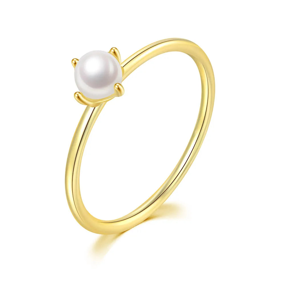 Copper Gold Plated Inlay Round Artificial Pearls Rings