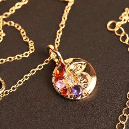 Copper Gold Plated Inlay Round Zircon Pendant Necklace