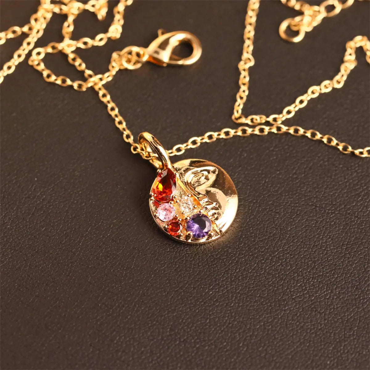 Copper Gold Plated Inlay Round Zircon Pendant Necklace