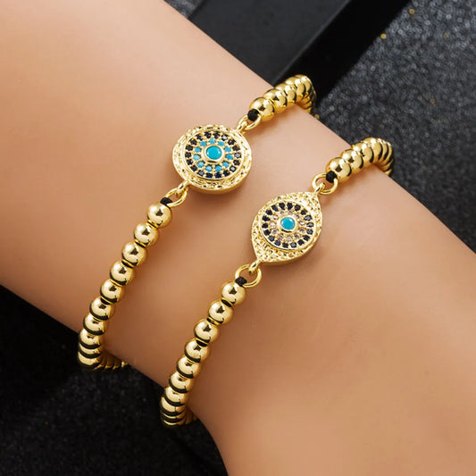 Copper Gold-plated Micro Inlaid Zircon Devil's Eye Adjustable Bracelet