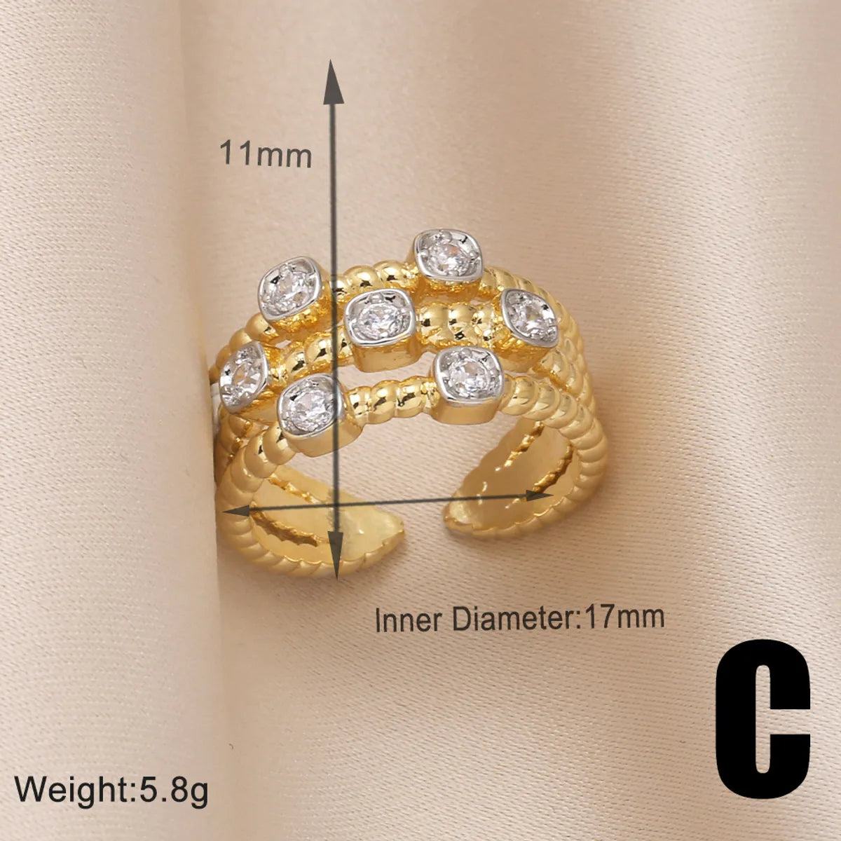 Copper Gold Plated Modern Style Simple Style Plating Inlay Irregular Zircon Open Rings