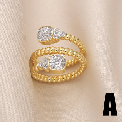 Copper Gold Plated Modern Style Simple Style Plating Inlay Irregular Zircon Open Rings