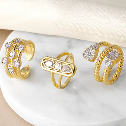 Copper Gold Plated Modern Style Simple Style Plating Inlay Irregular Zircon Open Rings