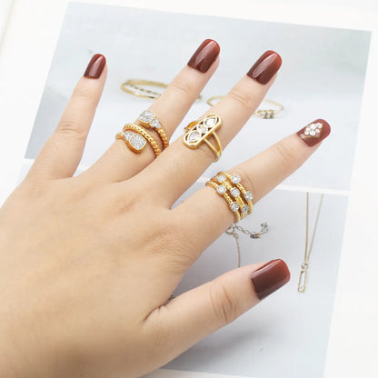 Copper Gold Plated Modern Style Simple Style Plating Inlay Irregular Zircon Open Rings