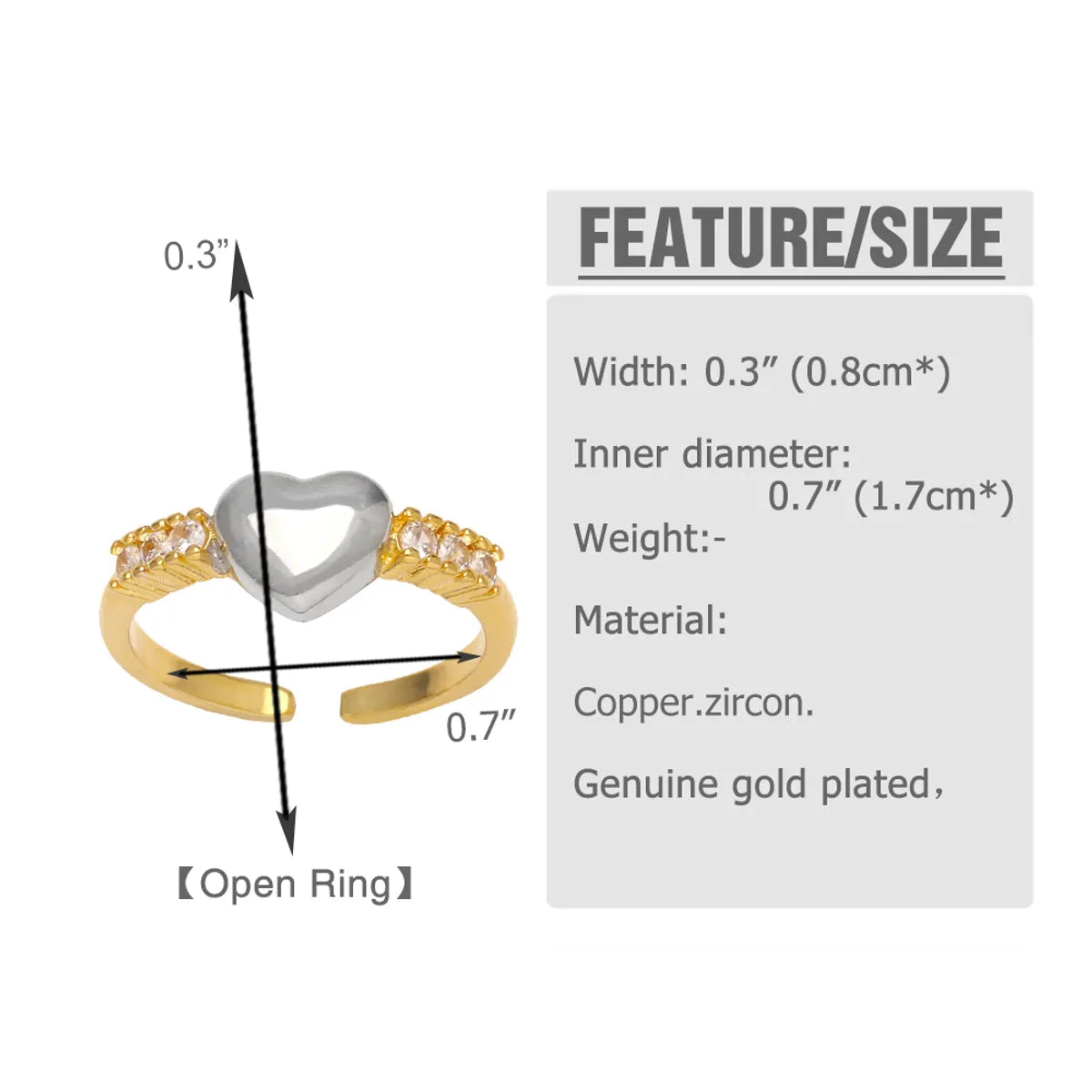 Copper Gold Plated Modern Style Simple Style Plating Inlay Star Heart Shape Bow Knot Zircon Open Rings