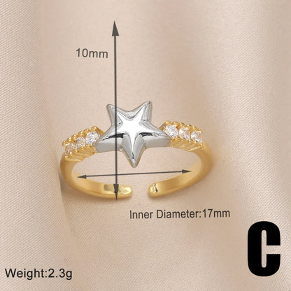 Copper Gold Plated Modern Style Simple Style Plating Inlay Star Heart Shape Bow Knot Zircon Open Rings