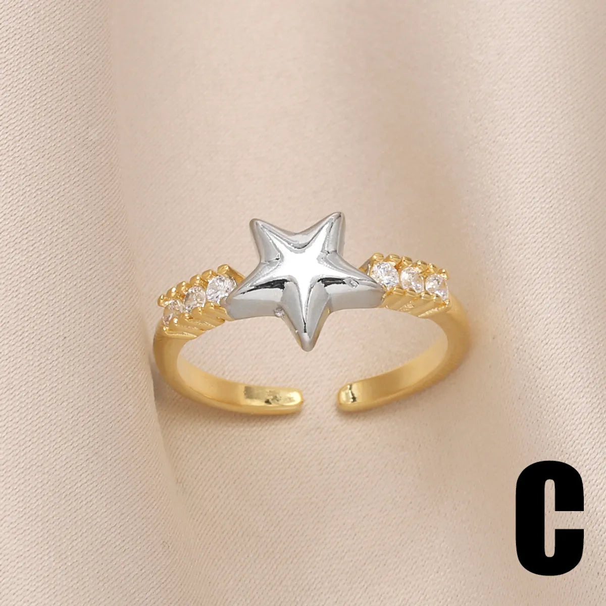 Copper Gold Plated Modern Style Simple Style Plating Inlay Star Heart Shape Bow Knot Zircon Open Rings