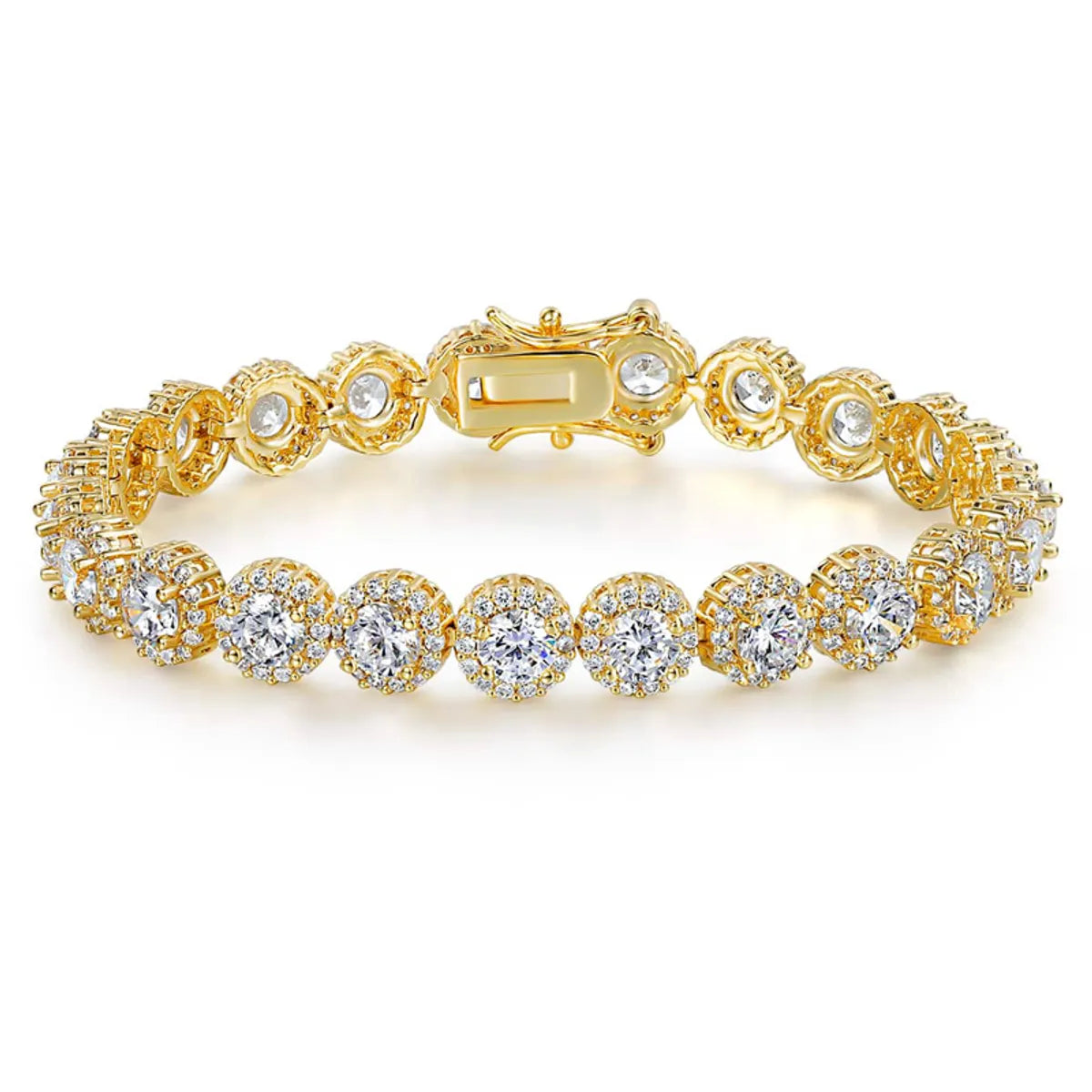 Copper Gold Plated Plating Inlay Flower Zircon Tennis Bracelet