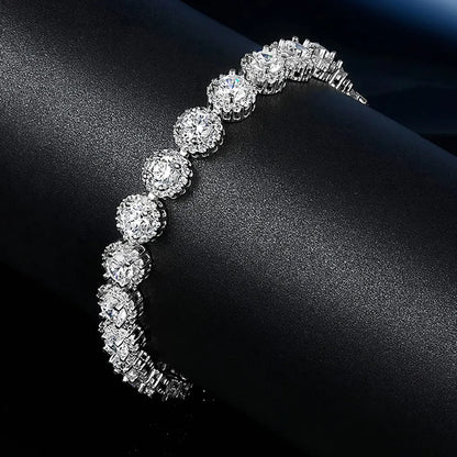 Copper Gold Plated Plating Inlay Flower Zircon Tennis Bracelet