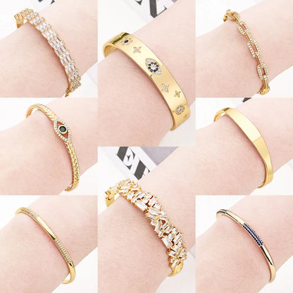 Copper Gold Plated Polishing Irregular Star Eye Zircon Bangle