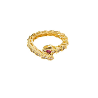 Copper Gold Plated Retro Plating Inlay Snake Zircon Open Rings