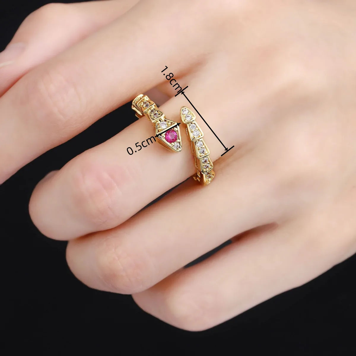 Copper Gold Plated Retro Plating Inlay Snake Zircon Open Rings