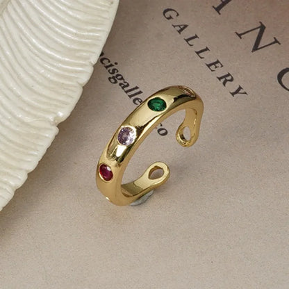 Copper Gold Plated Silver Plated Simple Style Plating Inlay Carving Irregular Zircon Open Rings