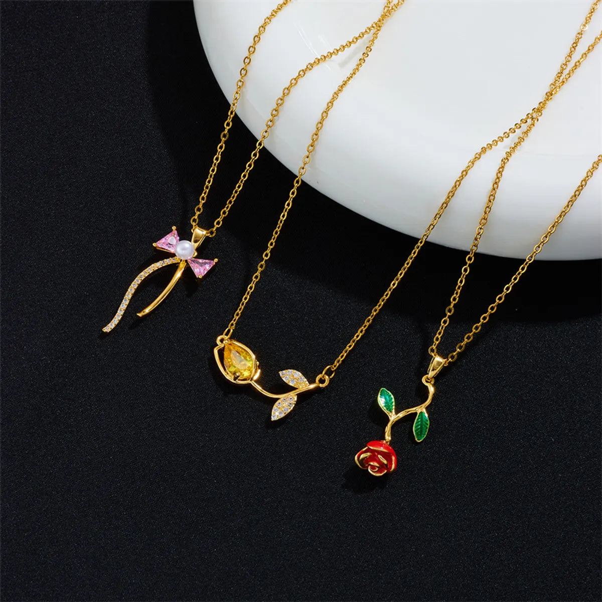 Copper Gold Plated Simple Style Classic Style Flower Plating Pendant Necklace