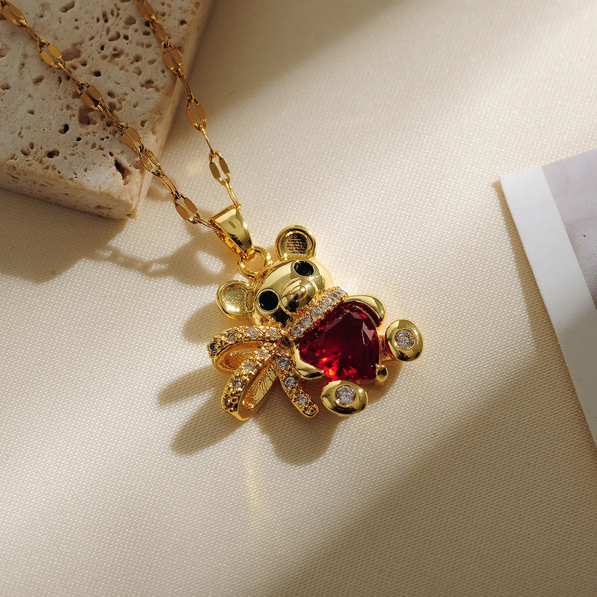 Copper Gold Plated Simple Style Classic Style Plating Inlay Bear Zircon Pendant Necklace