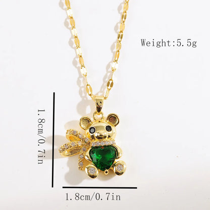 Copper Gold Plated Simple Style Classic Style Plating Inlay Bear Zircon Pendant Necklace