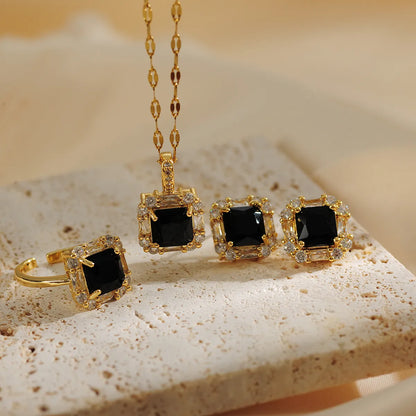 Copper Gold Plated Simple Style Classic Style Plating Inlay Solid Color Zircon Jewelry Set