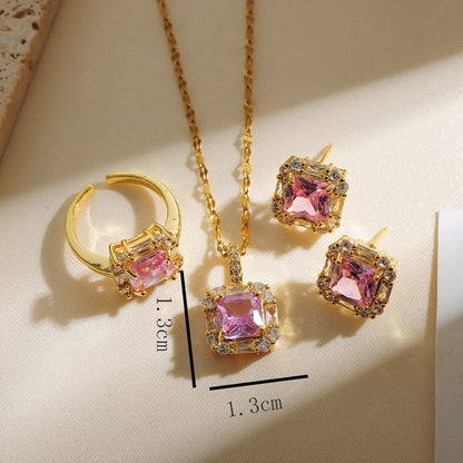 Copper Gold Plated Simple Style Classic Style Plating Inlay Solid Color Zircon Jewelry Set