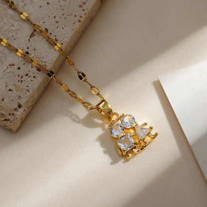 Copper Gold Plated Simple Style Classic Style Plating Inlay Solid Color Zircon Pendant Necklace