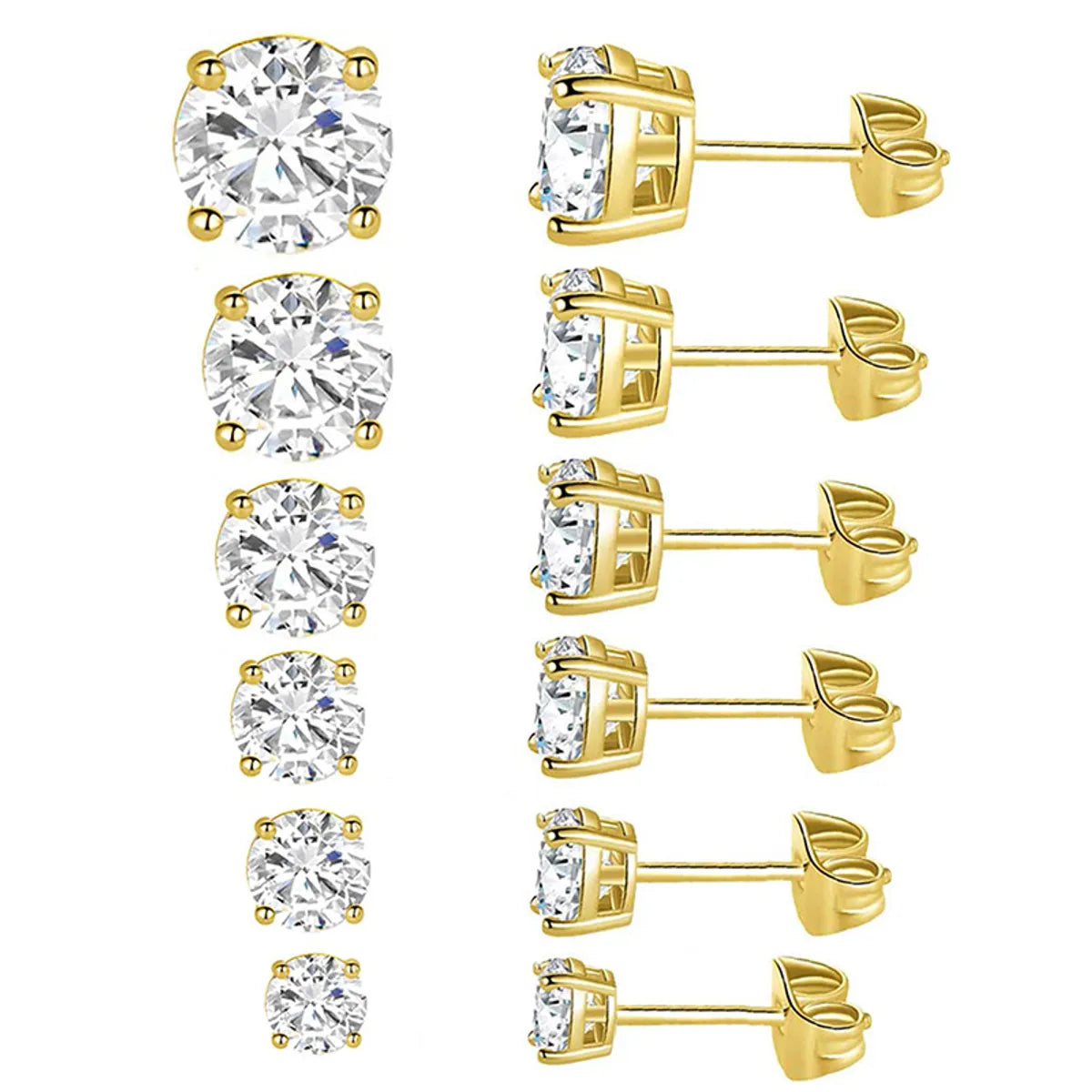 Copper Gold Plated Simple Style Round Inlay Zircon Ear Studs