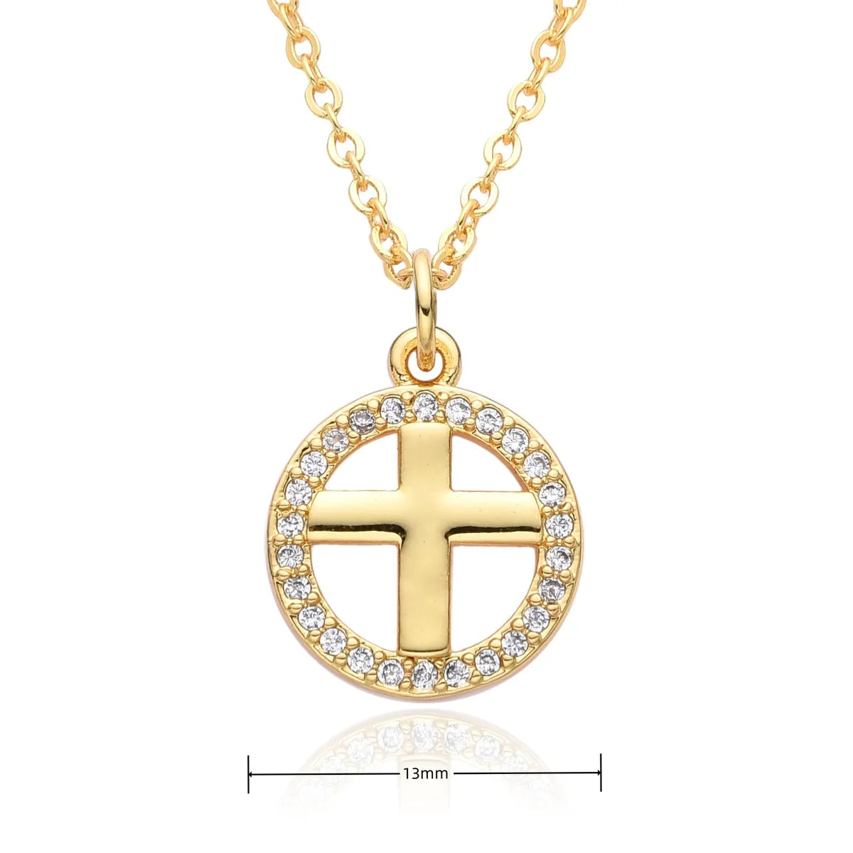 Copper Gold Plated Simple Style Shiny Cross Hollow Out Inlay Zircon Pendant Necklace