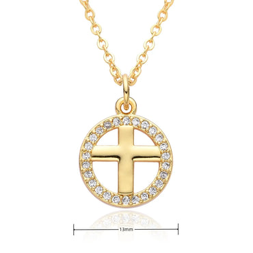 Copper Gold Plated Simple Style Shiny Cross Hollow Out Inlay Zircon Pendant Necklace