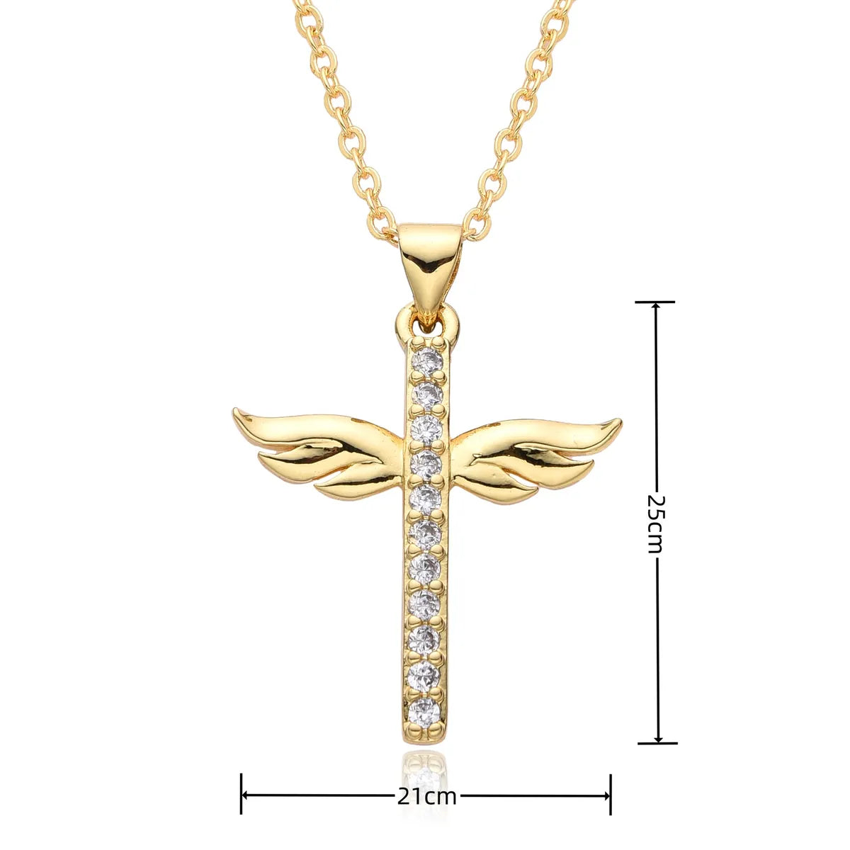 Copper Gold Plated Simple Style Shiny Cross Hollow Out Inlay Zircon Pendant Necklace