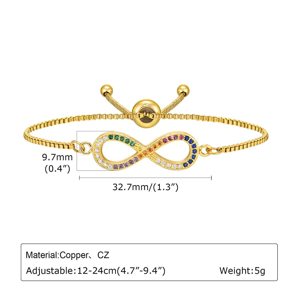 Copper Gold Plated Simple Style Shiny Hollow Out Inlay Infinity Zircon Bracelets