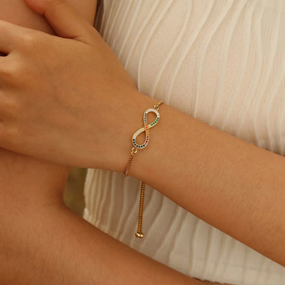 Copper Gold Plated Simple Style Shiny Hollow Out Inlay Infinity Zircon Bracelets