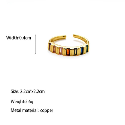 Copper Gold Plated Simple Style Shiny Inlay Carving Rectangle Zircon Rings