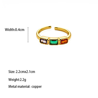 Copper Gold Plated Simple Style Shiny Inlay Carving Rectangle Zircon Rings