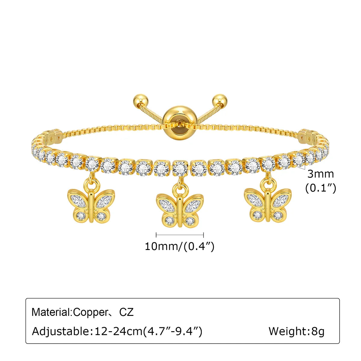 Copper Gold Plated Simple Style Shiny Inlay Cross Heart Shape Dragonfly Zircon Bracelets