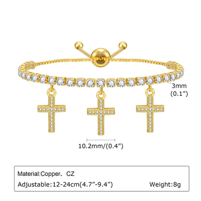 Copper Gold Plated Simple Style Shiny Inlay Cross Heart Shape Dragonfly Zircon Bracelets