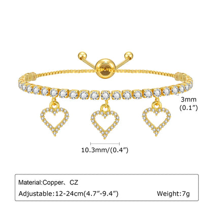 Copper Gold Plated Simple Style Shiny Inlay Cross Heart Shape Dragonfly Zircon Bracelets