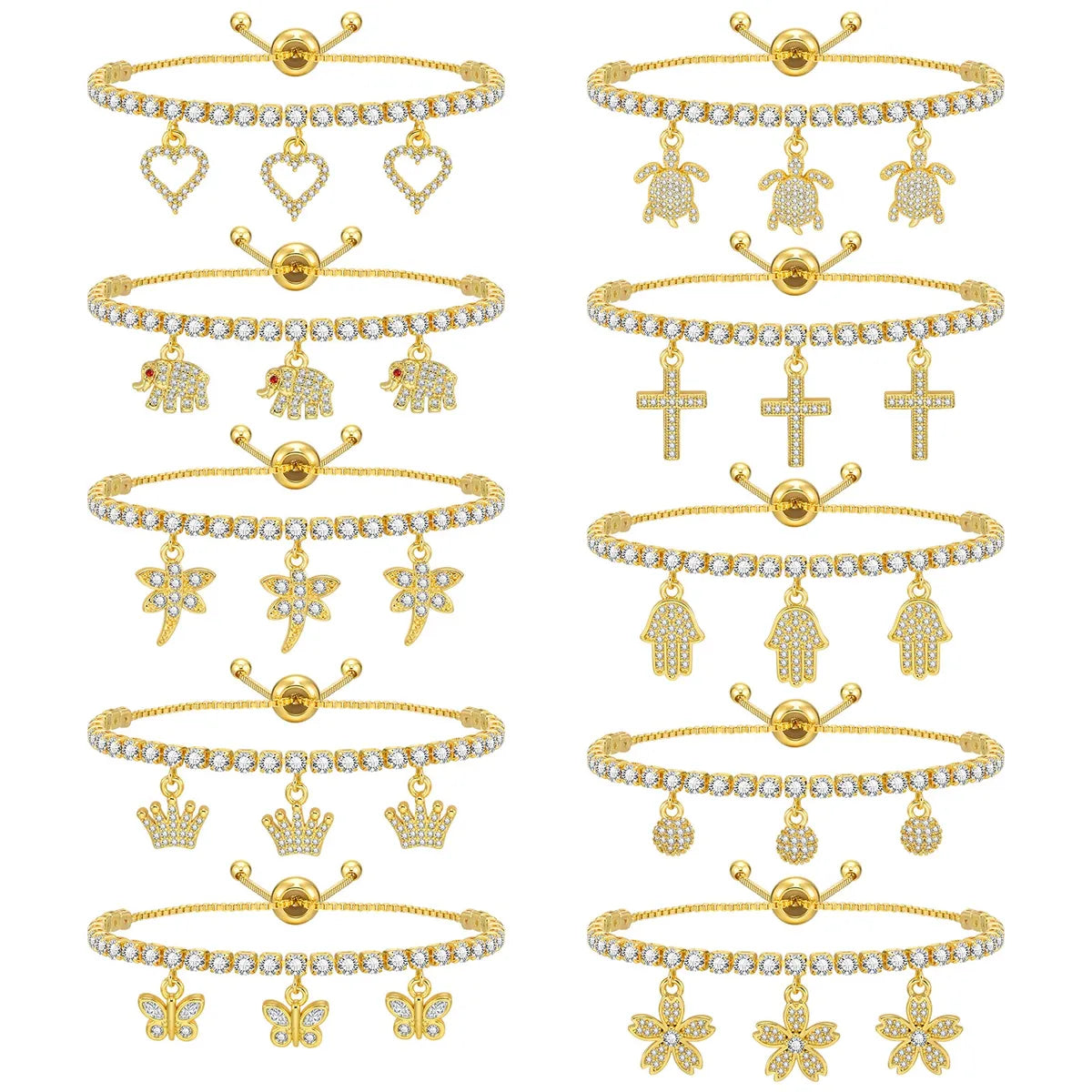 Copper Gold Plated Simple Style Shiny Inlay Cross Heart Shape Dragonfly Zircon Bracelets