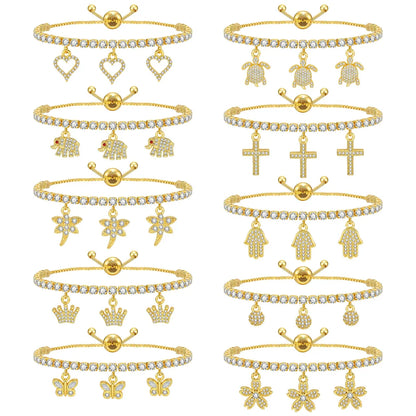 Copper Gold Plated Simple Style Shiny Inlay Cross Heart Shape Dragonfly Zircon Bracelets