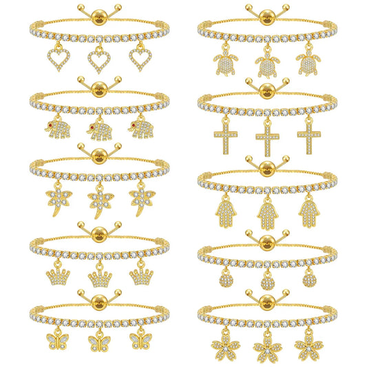 Copper Gold Plated Simple Style Shiny Inlay Cross Heart Shape Dragonfly Zircon Bracelets