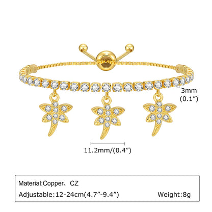 Copper Gold Plated Simple Style Shiny Inlay Cross Heart Shape Dragonfly Zircon Bracelets