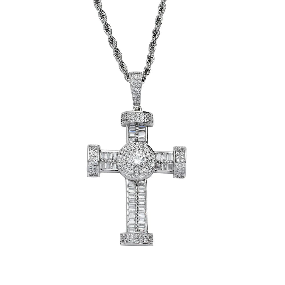 Copper Hip-Hop Inlay Geometric Cross Zircon Pendant Necklace