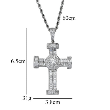 Copper Hip-Hop Inlay Geometric Cross Zircon Pendant Necklace