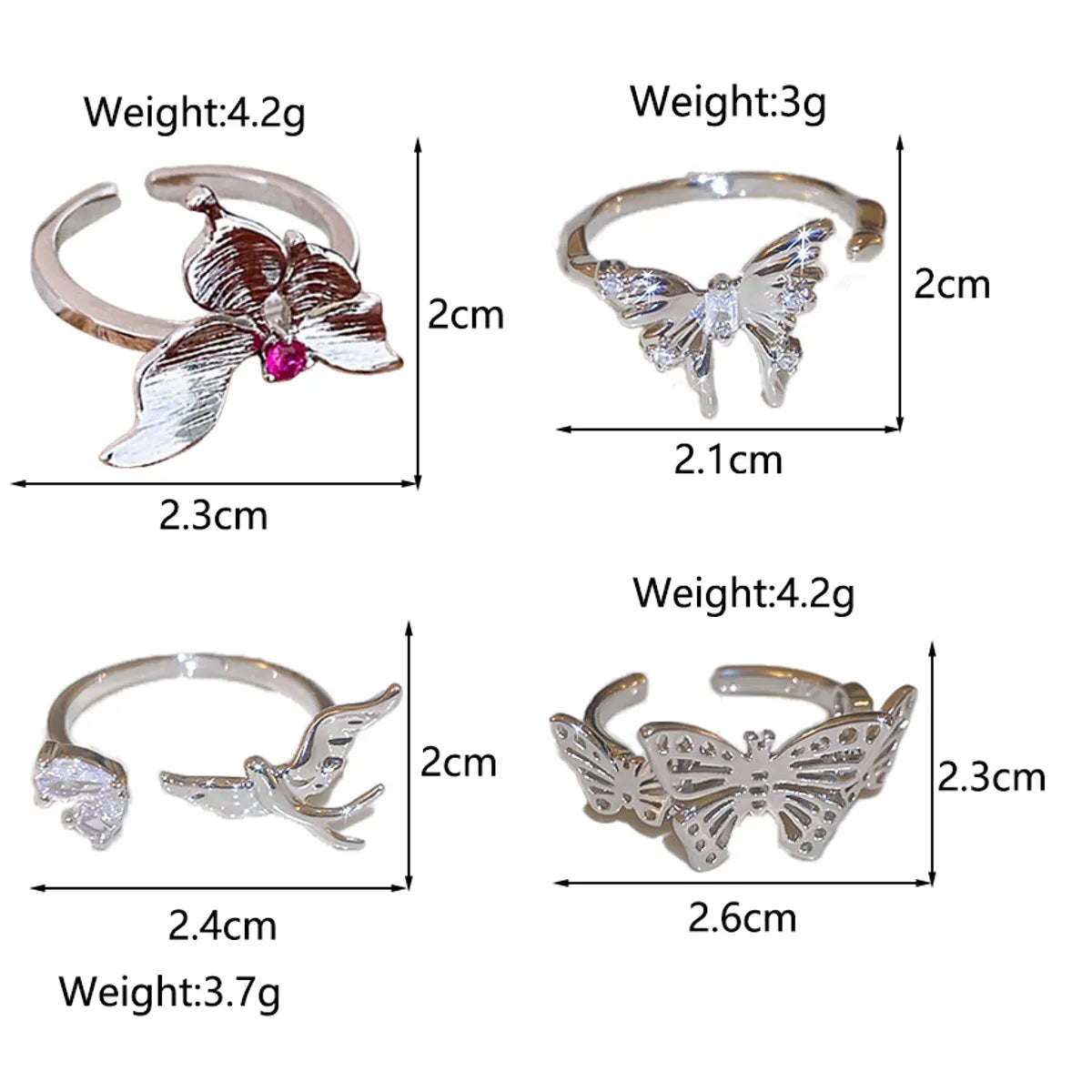 Copper Hollow Out Inlay Butterfly Zircon Open Rings