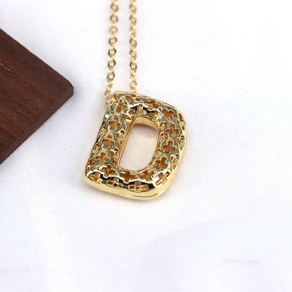 Copper Hollow Out Letter Pendant Necklace