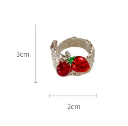 Copper IG Style Casual Sweet Strawberry Enamel Rings Bracelets